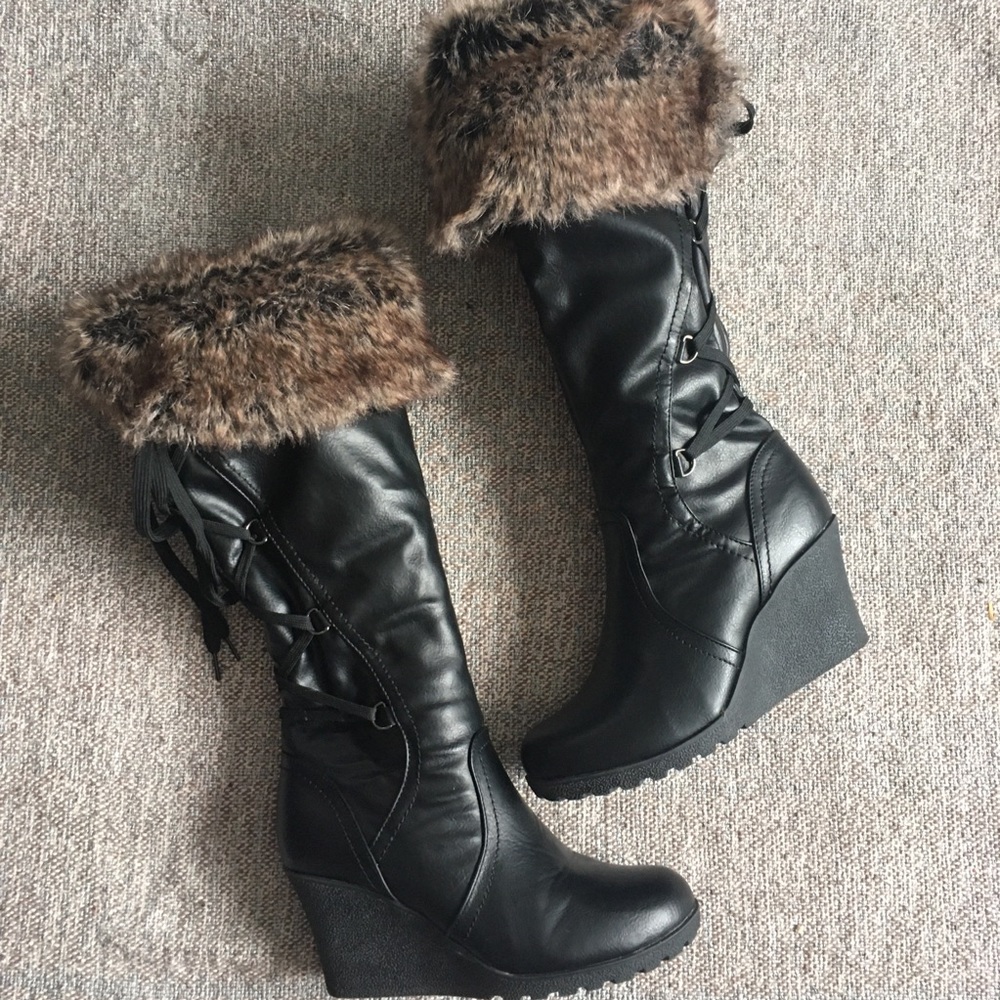 Faux Fur Wedge Winter Boots